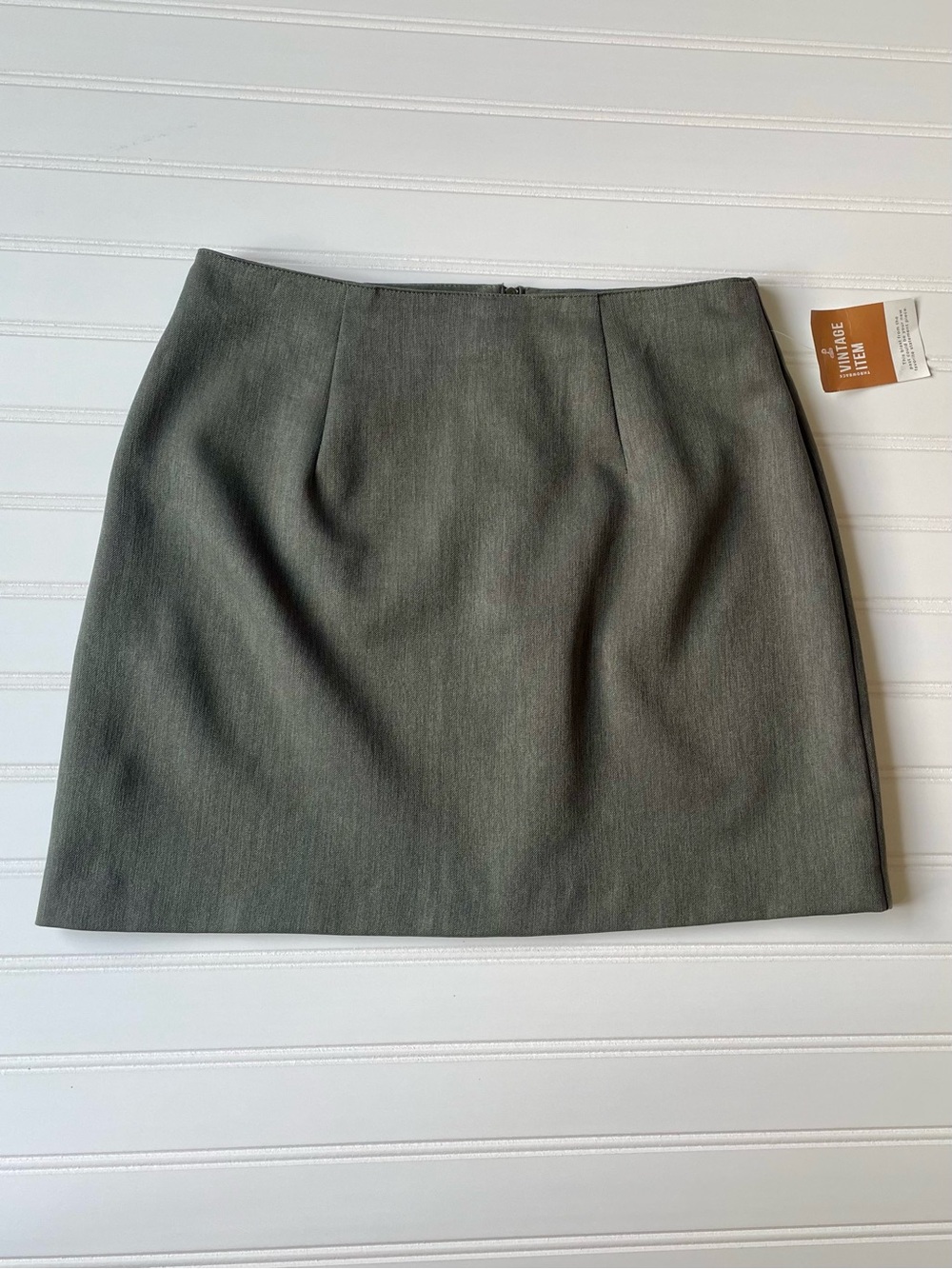La Belle Vintage 90s Olive Green Twill Mini Skirt Sz 5 Classic A-Line Back Zip